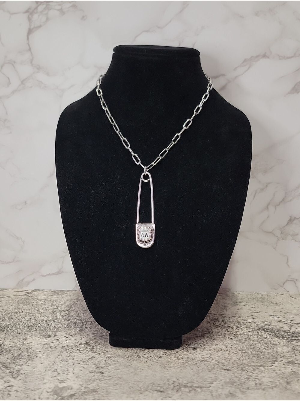 Western Route 66 Pin Drop Pendant Necklace
